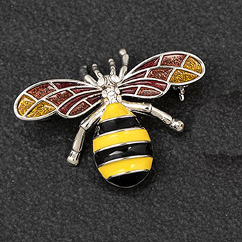 Brooch Hand Painted Bee Silver