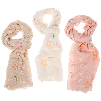 Pastel Embroidered Flower Scarf
