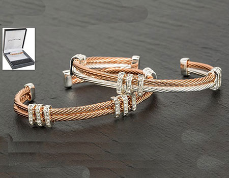 Bracelet Double Rope Bangle Rose Gold Silver and Clear
