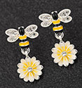 Earrings Hand Painted Bee and Lemon Flower