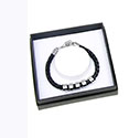 Mens Stainless Steel Black Leater Bracelet Style A