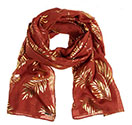 Scarf Metalic Gold Leaves Dark Red Boxed