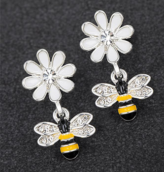 Earrings HandPainted Bee and Flower