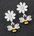 Earrings HandPainted Bee and Flower
