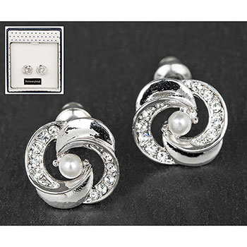 Earrings Pearl Swirl White Gold Plated