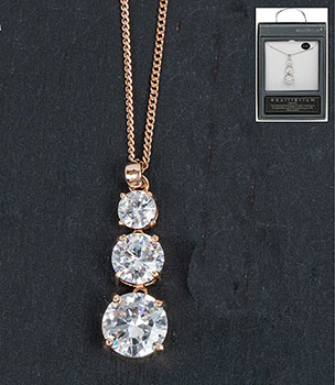 Necklace 3 Crystal Drop Clear Rose Gold