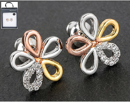 Earrings 3 Tone Diamante Daisy