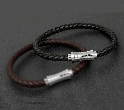 Mens Indent Clasp Black Leather Bracelet