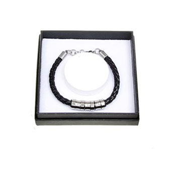 Mens Stainless Steel Black Leather Bracelet Style C