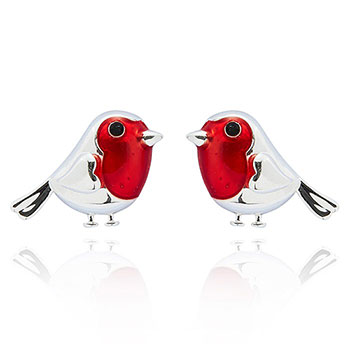 Earrings Robins Appear Silver Plate Dainty
