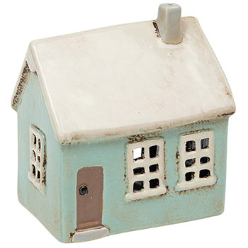 Village Pottery House Tealight Aqua