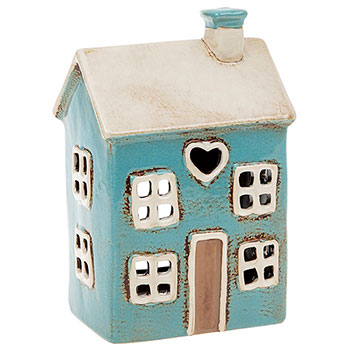 Village Pottery House Bright Blue Tealight