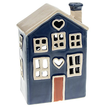 Village Pottery Heart House Blue Tealight