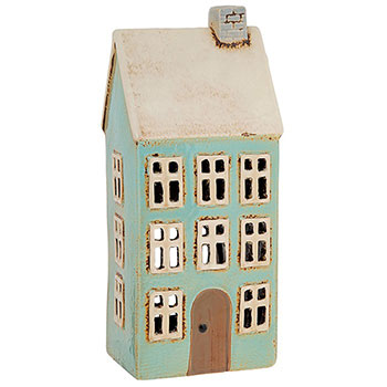 Village Pottery Tall House Blue Tealight