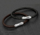 Mens Indent Clasp Black Leather Bracelet