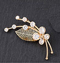 Brooch Filigree Leaf Crystal Broach Rose Gold