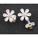 Earrings Handpainted Odd Bee and Flower